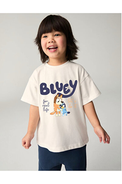 Little Aden Boy's Bluey Printed 100% Cotton Oversize Summer T-Shirt