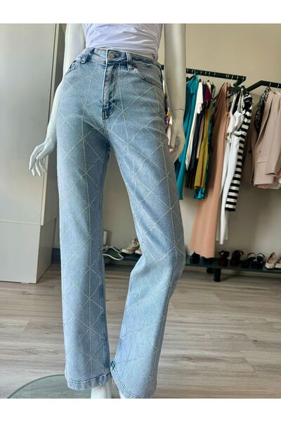 NİSSHABUTİK Baklava desen taşlı kot pantolon