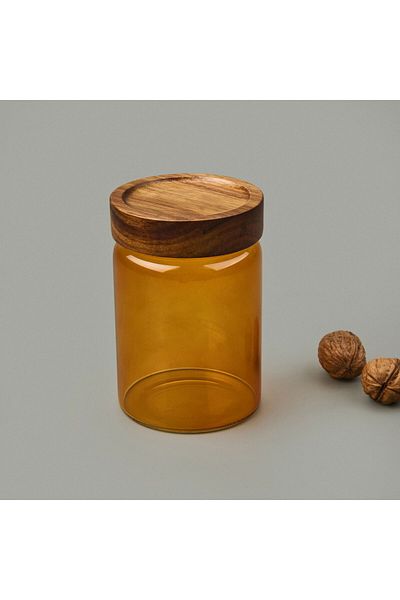 MATMEL Mia Acacia Round Glass Jar - Amber - 850 ml