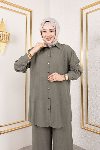 Tesettür Dünyası Double Suit with Stitching Detail Tsd250180 Khaki