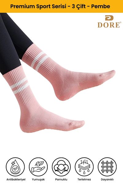 Dore Γνήσιες αθλητικές κάλτσες Unisex 3 ζευγαριών Premium που απορροφούν τον ιδρώτα που αναπνέουν βαμβακερές μακριές αθλητικές κάλτσες Tennis College