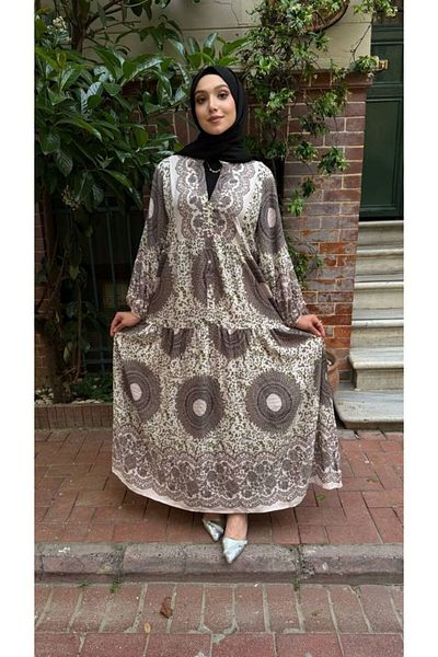 PREMİER VİE Φόρεμα Hijab New Season με μοτίβο μπεζ χρώματος βισκόζης