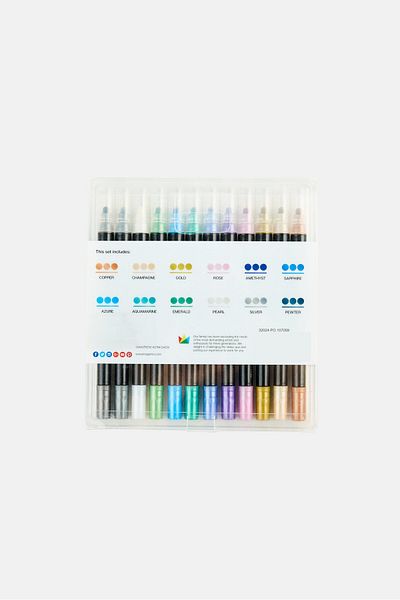 Kingart 12 Pcs Dot And Fine Twin-Tip Metallic Markers Set, Multicolor