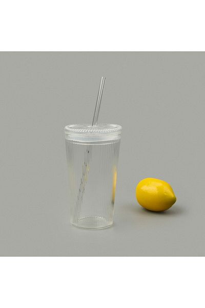 Paçi Glass Corner Glass with Straw - Transparent - 1 Lt