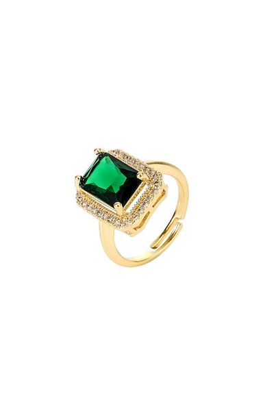 Tessera Women's ring with green crystal Sapphire effect, zirconium stones, 18k gold-plated, adjustable, Tess