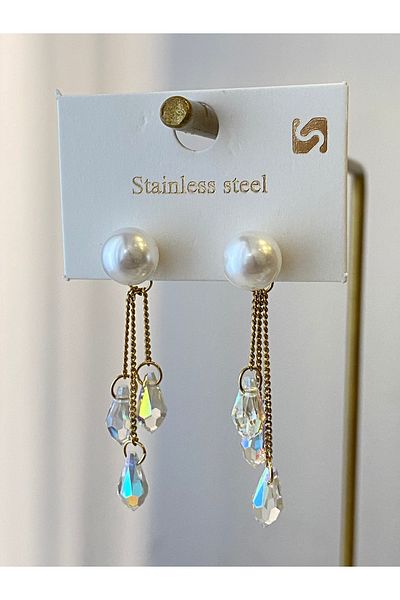 Çelik Elegant Pearl Dangle Steel Earrings