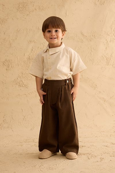 Fahhar Kids Wide Leg Baggy Trousers Bitter Brown