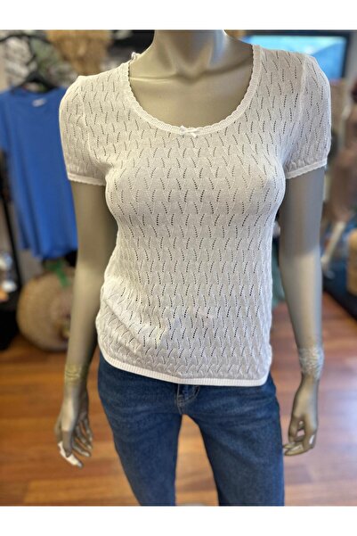 DOLCE QUEEN Women's Short Sleeve Slim Knitwear Blouse with Bow Detail on the ...