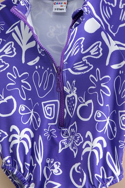 Cansın Mini Girl's Purple Zippered Swimsuit Set 21126