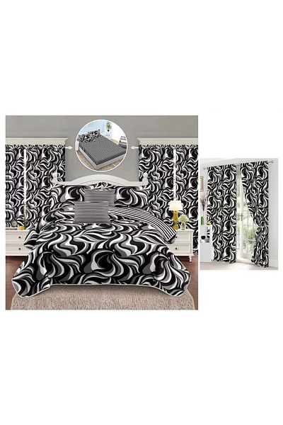 chiraso CHIRASO Finet Bedding Set, 8 Pieces with 2 Curtains, Fitted Sheet 180x200, Duvet Cover 200x230, 4 Pillowcases