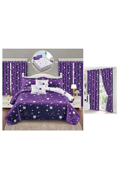 CHIRASO CHIRASO Finet Bedding Set, 8 Pieces with 2 Curtains, Fitted Sheet 180x200, Duvet Cover 200x230, 4 Pillowcases