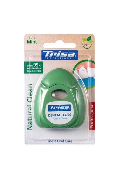 Trisa Natural Clean 689998 ecological dental floss, coated with vegetable wax, 40 m, Green