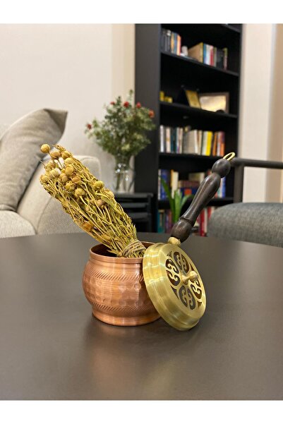 Layla Copper Pirinç Kapaklı Topak Bakır Tütsülük Üzerlik Otu Hediyeli