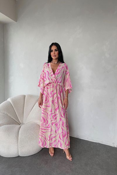 LİLA İSTANBUL Double Breasted Collar Bat Sleeve Ethnic Pattern Oversize Summer Dress