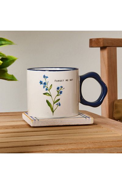 Evidea Kitchen Flower Patterned Mug - White / Blue - 310 ml