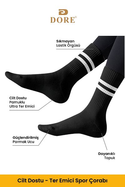 Dore Γνήσιες αθλητικές κάλτσες Unisex 3 ζευγαριών Premium που απορροφούν τον ιδρώτα που αναπνέουν βαμβακερές μακριές αθλητικές κάλτσες Tennis College