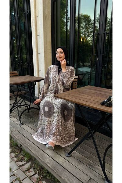 PREMİER VİE Φόρεμα Hijab New Season με μοτίβο μπεζ χρώματος βισκόζης