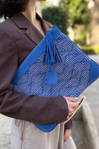 D'ylla Atelier Clutch from Munch Series 13'' Laptop and Tablet Compatible Jacquard Leather Handbag - Lemon