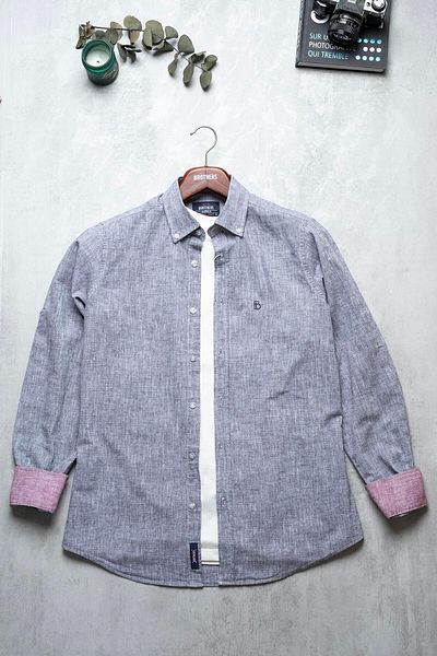 Brothers Men's Tailored Fit Long Sleeve Logo Embroidered Washed Cotton Linen Shirt Lindy Ls B01.251.709 -