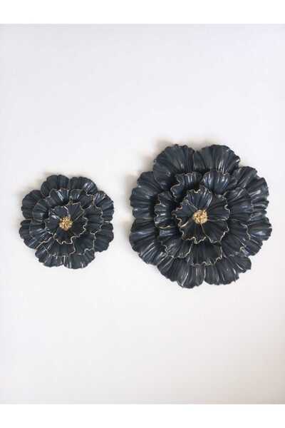 ZE DEKORASYON BEYAZ GOLD DETAYLI İKİLİ ANTRASİT DUVAR ÇİÇEĞİ-BÜYÜK 25CMX25CM ...