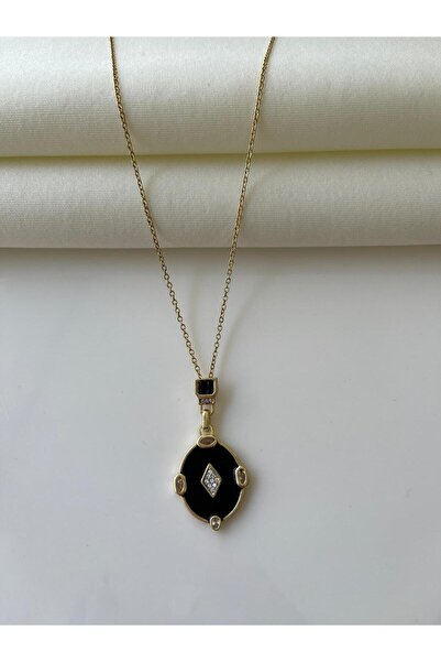 Nilsu Jewellery Accessory Çelik Ezme Plaka Taş Detaylı Tasarım Kadın Kolye