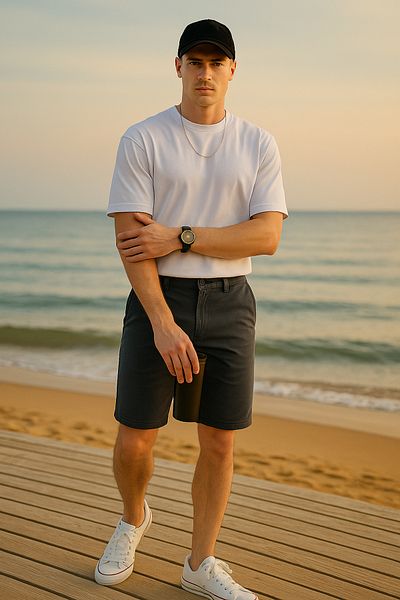 Pobudo Anthracite Color Cotton Fabric Chino Men's Shorts 2025