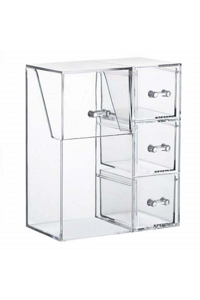 PUFO Suport organizator pentru pensule de machiaj, rujuri, creioane, bijuterii, 4 compartimente, 21 cm