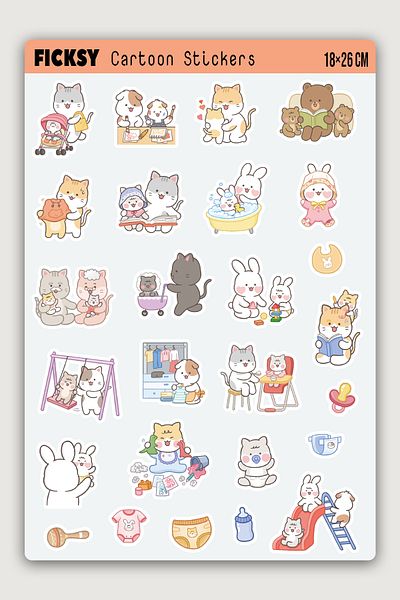 Ficksy Kawaii Style Cute Mother Baby Kids Life Sticker Set - 47 Pieces of Label Stickers