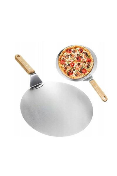 OEM Pizza tray with handle, stainless steel and wood, 25.5 cm