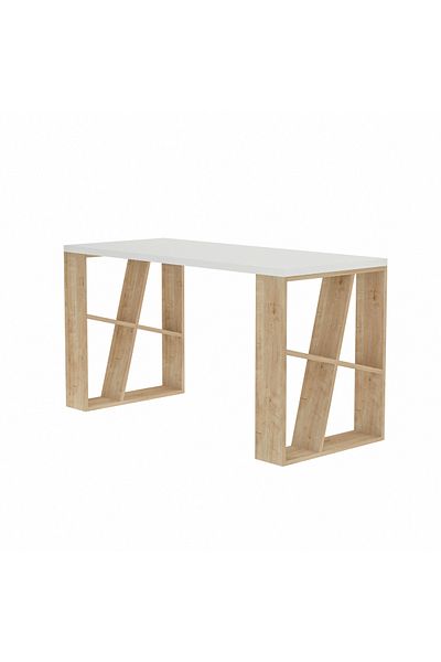 Mourah Home Honey Working Table with Storage Dual Slanted Shelves, Compact Desk for Home Office, Writing & Study