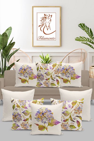 Filamente 8-Piece Double-Sided Digital Printing Throw Pillow Cover with Floral Pattern