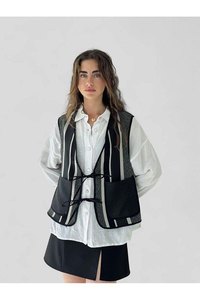 Retrobird Design Front Lace Vest Women's Smoked