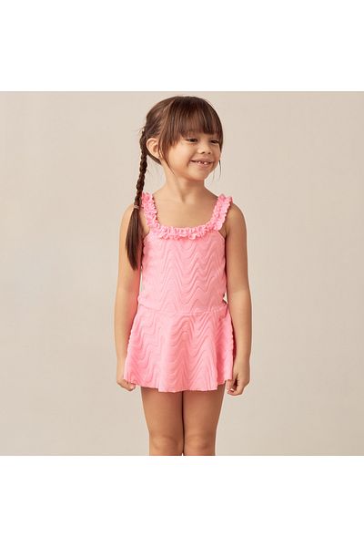 Juniors Textured Swimsuit With Ruffles And Zip Closure