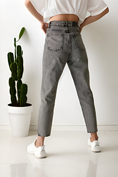 SHEVEGA Pantaloni de blugi Mom Jean cu talie înaltă din Lycra afumată