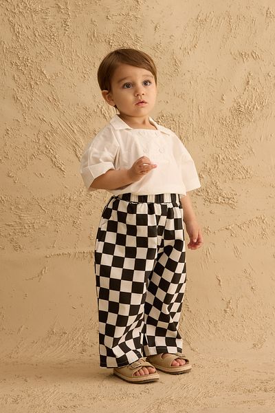 Fahhar Kids Checkerboard Pattern Baggy Trousers Black