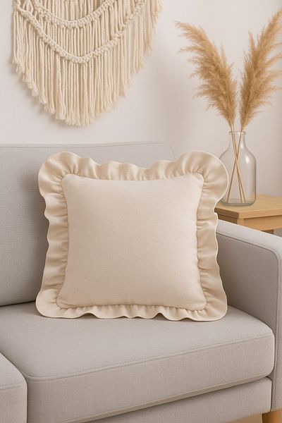 Mirilliahome Κάλυμμα μαξιλαριού ριχτάρι Vintage με βολάν από ακατέργαστο λινό 43x43 cm