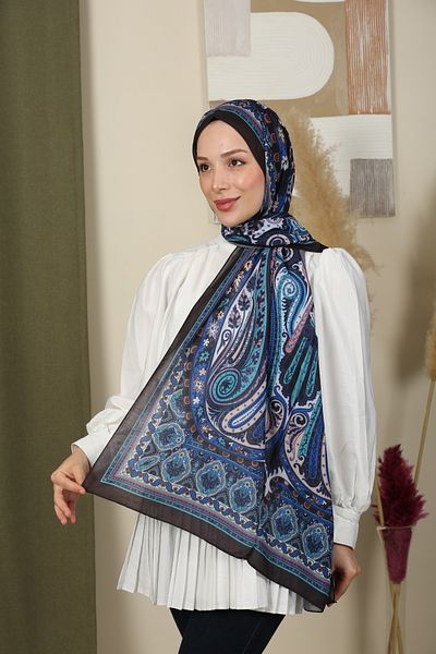 moda camiya Retro Ethnic Pattern Shawl Color'' Black Saks'' Cotton Viscose -En&Boy 70X180