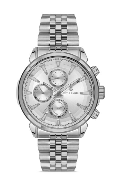 DAVID GUNER ساعة يد رجالية بمينا أبيض مطلي بالفضة DG-8401GA-A1