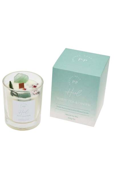 PRICKLY PEAR شمعة "شفاء" من كريستال أفينتورين الأخضر، 200 غرام