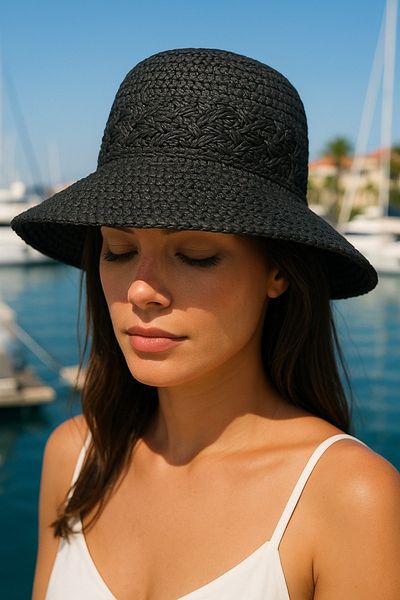 LAGRANZE Women's Hand Knitted Straw Hat Summer Short Brim Beach Hat