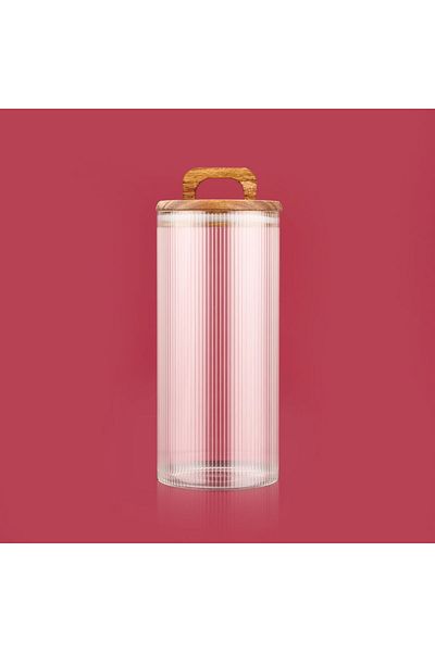 MATMEL Glass Food Container with Acacia Lid - Brown / Transparent - 1500 ml