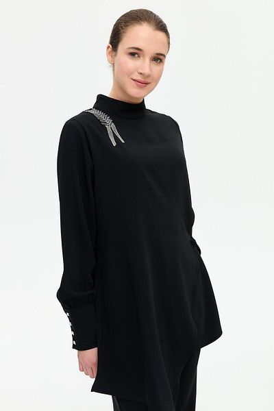 Esswaap Epaulet Stone Detailed Stylish Suit with Trousers Black