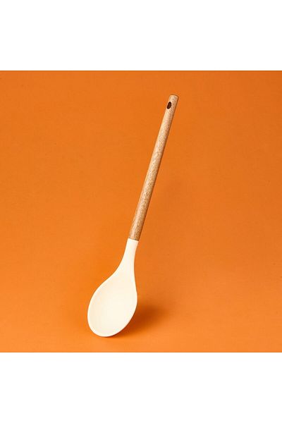 Evidea Wooden Handle Silicone Spoon - Cream / Brown