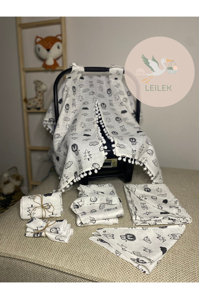 Leilek 6 Çeşit 11 Parça %100 Pamuk Müslin Set Ağız Ve Omuz Bezi -Emzirme ve P...