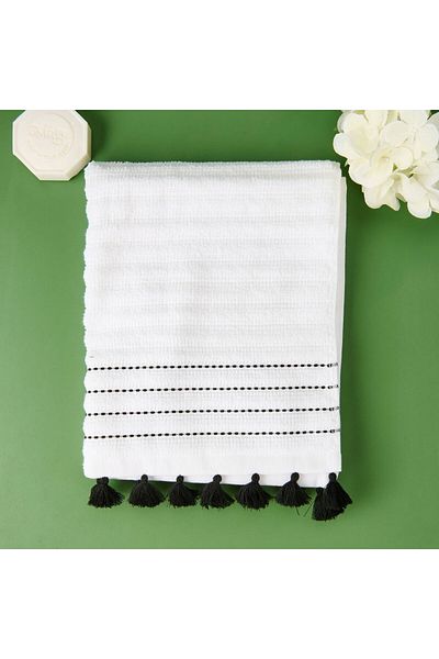 ASPARTAM Tasseled Face Towel - White / Black - 50X90 cm