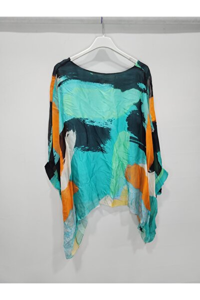 della moor Μπλούζα από μεταξωτό μείγμα με μανίκια νυχτερίδας με ιταλικό χρώμα τιρκουάζ