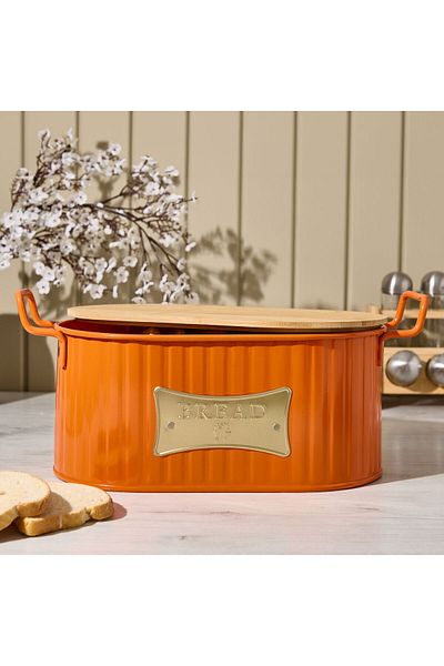 ASPARTAM Wooden Bread Box with Cutting Board - Orange - 33 cm