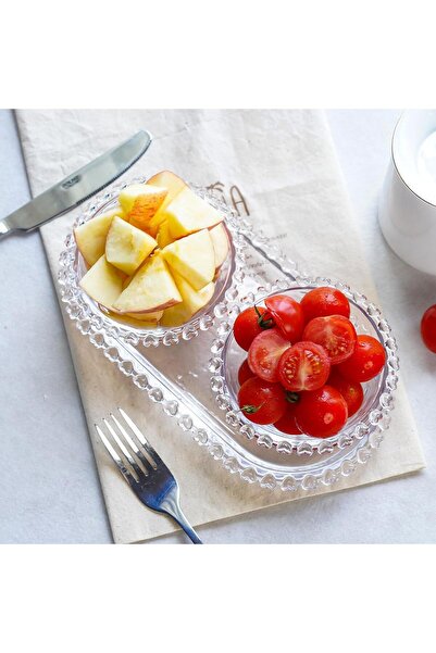 ALBETTO Bead Heart 3 Piece Glass Bowl Set, Breakfast Bowl with Tray, Snack Bowl