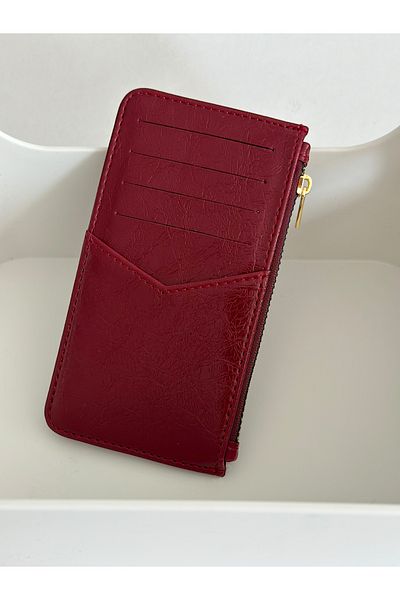 Boutiquehaki Clou Wrinkle Look Zippered Card Holder Wallet Cherry