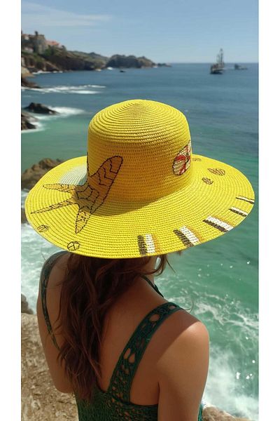 LAGRANZE Happy Women's Straw Summer Wide Brim Straw Beach Hat